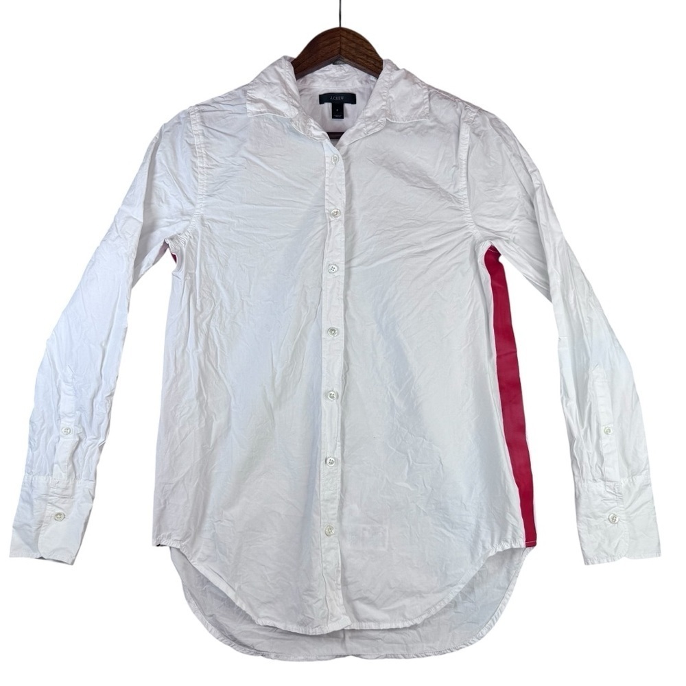 J. Crew Woman’s White Button Down Shirt with Red Accent Stripe
